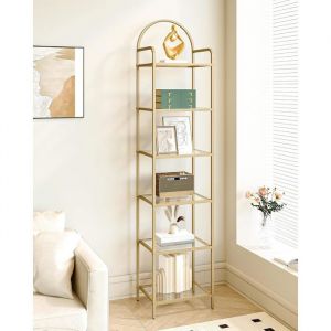 Biblioth&egrave;que 6 Niveaux &Eacute;tag&egrave;re en &eacute;chelle en Verre tremp&eacute; &eacute;tag&egrave;re Mince pour la Chambre la Salle de Bain Cadre en M&eacute;tal dor&eacute;