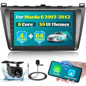 IBEAFILLY 9 Autoradio Android 14 Carplay Navigation GPS Pour 07-12 Mazda 6 RWD avec WiFi Bluetooth FM/RDS DSP