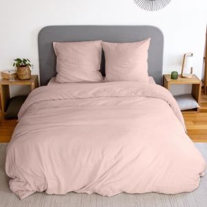 Housse de couette 240x260 cm + taies doreiller microfibre lavé Rose Poudré
