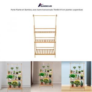 Porte Plante en Bambou - QUIIENCLEE - 70x40x141cm - 3 &eacute;tag&egrave;res - Pliable