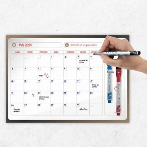 Calendrier Mensuel Mural Effacable A4 30X21Cm Avec 3 Feutres-Tableau Organisateur Mural Planning Mensuel-Planificateur Calendrier