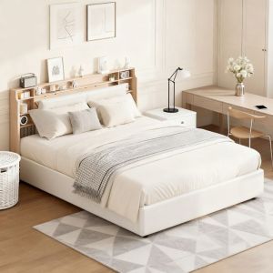 Lit 140x190 cm - TIUON - avec LED - Lit Coffre 140x190 cm avec Rangement et Tete de Lit - 2 Personnes - Blanc