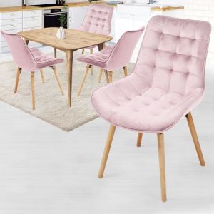 MIADOMODO® Chaise de Salle à Manger en Velours - Lot de 4 Rose - Chaise Scandinave pour Salon Chambre Cuisine Bureau