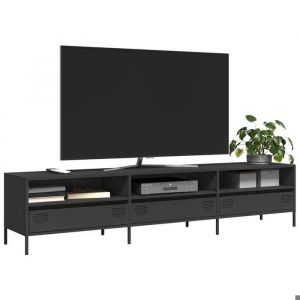 HSF&reg;Meuble TV/Hi-Fi - Meuble de rangement TV noir 202x39x435cm acier lamin&eacute; &agrave; froid kbq55429