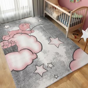 Tapis denfants design ourson adorable pour la chambre de b&eacute;b&eacute; facile dentretien Rose 200 x 290 cm