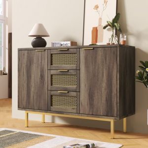 Commode avec 2 Portes 3 Tiroirs CasierArmoire ChambreBuffet Salon Style Industriel Brun Foncé 120x40x76cm