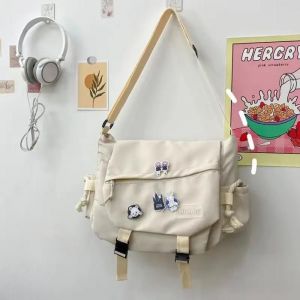DIN-1pc Harajuku vent grande capacité sac à bandoulière unique sac décole de fournitures de saison scolaire (blanc)