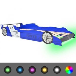 Lit voiture de course pour enfants avec LED - OVONNI - 90 x 200 cm - Bleu