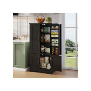 Meuble Cuisine -Buffet Colonne Bas-120 x 60 x 40 cm -Armoire de cuisine avec capteur LED4 Niveaux et 4 Portes &agrave; 12 Etag&egrave;resnoir