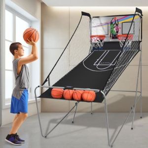 GIANTEX Panier de Basketball Pliable Électronique avec 8 Modes de Jeu Jeu de Basketball Arcade avec 2 Paniers 4 Basket-balls