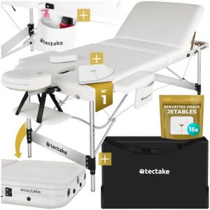 Table de massage - TECTAKE - Table de soin pliante 3 zones réglable en hauteur 70 cm de largeur - Blanc