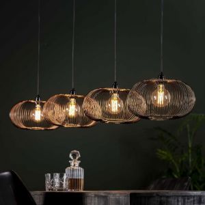 Suspension 4 lampes 170x35x150 cm en m&eacute;tal noir - AMP