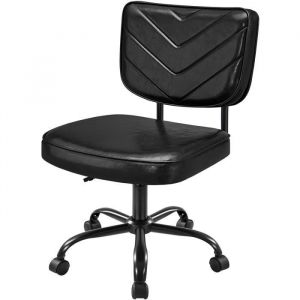 Yaheetech Chaise de Bureau Moderne sans Accoudoir en Similicuir avec Roulettes et Assise Réglable en Hauteur Noir
