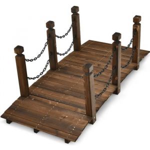 DREAMADE　Pont de Jardin en Bois avec Chaîne 150X67X55CM Pont de Paysage Rustique Charge Max 180KG pour Ruisseau Cour Etang