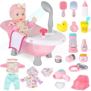 Baignoire Poup&eacute;e deAO avec 36cm Poupon et Accessoires de Bain - Jouet Enfant