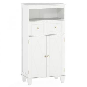 GIANTEX Armoire de Salle de Bain 2 Tiroirs &Eacute;tag&egrave;re R&eacute;glable Pieds en Bois de Pin Buffet de Cuisine 56x30x108cm Blanc