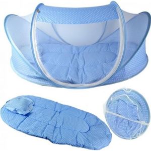 Lit bébé avec moustiquaire et tente portable en coton rembourré - HOMDOX - Bleu