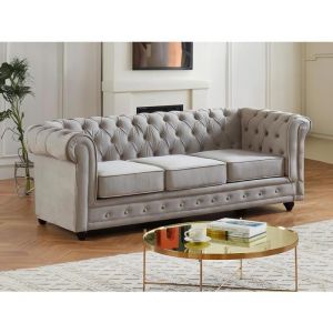 Canapé 3 places CHESTERFIELD - Velours gris clair