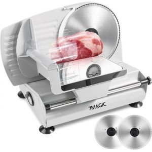 7MAGIC SL518 Trancheuse Electrique - 200W - 2 x 19CM Lames dentelée et Lisse - Pour viandes Jambon et Saucisson - détachable