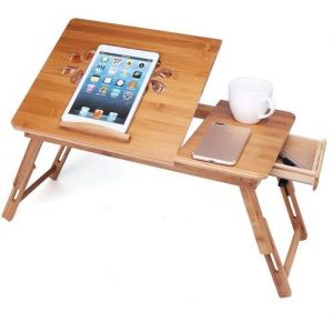 Plateau de Lit Pliable Table Portable pour Ordinateur Bureau réglable avec trous daération 50x30x30cm