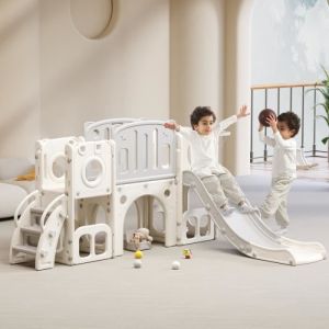 6 en 1 Toboggan pour Enfants avec Panier de Basketball Aire de Jeux dextérieur et lintérieur pour Enfant Toboggan 2 - 8 Ans