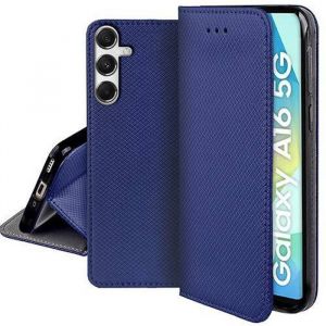 Housse etui portefeuille avec coque interieure en silicone pour Samsung Galaxy A16 5G + verre trempe - BLEU MAGNET