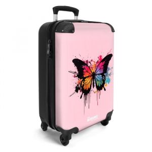 Valise Cabine - NoBoringSuitcases - Bagage &agrave; Main 55x35x20cm - L&eacute;g&egrave;re et Rigide - avec 4 roulettes - 36L - Papillon multicolore