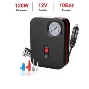 Mini Compresseur dair 12V 120W Portable Gonfleur de Pneus Voiture Moto Vélo 10 Bar 150 PSI Prise Allume Cigare Manomètre