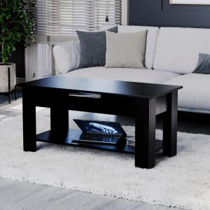 Table basse relevable noire avec 1 étagère de rangement – Meuble de salon moderne