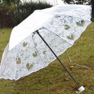 Parapluie FUNMOON Femmes Pliant Transparent Blanc Imperm&eacute;able En Plastique Dentelle Mariage 8