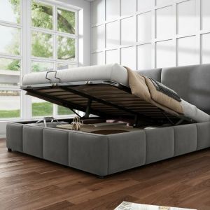 Lit 140x190 cm PERGAR Lit Capitonn&eacute; T&ecirc;te de Lit en Velours Lit Double avec Sommier &agrave; Lattes Lit Adulte pour 2 Personne Gris