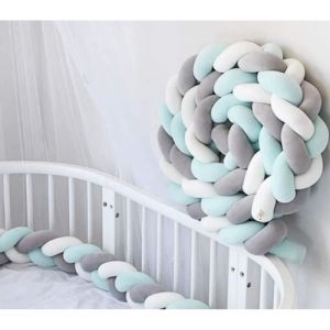 4M Bébé Tour de Lit Coussin Serpent Coussin Tressé Pare-chocs Velours Protection Bébé Blanc+Gris+Vert