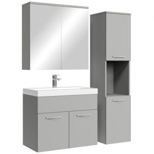 Ensemble de meubles de salle de bain Montreal 60 cm - Gris mat - avec armoire &agrave; glace et armoire lat&eacute;rale