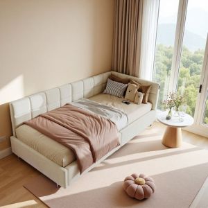 Lit Simple Coffre 90x200 cm - Banquette - Lit enfant avec Rangement Hydraulique - T&ecirc;te de Lit dAngle - LED et Ports USB Int&eacute;gr&eacute;s