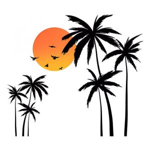 Stickers Muraux Palmier Noir Arbre Grand Autocollants Muraux Mural Stickers Arbre Plantes Tropicales Oiseaux pour Chambre Salon d