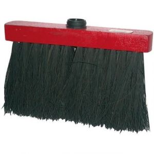 Balai en fibres de piassava - HUGUES DE PAOLI - 3 rangs de 140 mm - Douille &agrave; vis - Monture en bois laqu&eacute; rouge