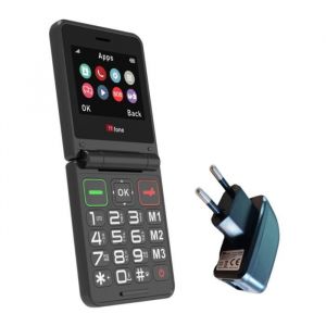 T&eacute;l&eacute;phone portable pliable TTfone TT660 pour personnes &acirc;g&eacute;es avec gros boutons assistance d&rsquo;urgence Noir (avec chargeur secteur)