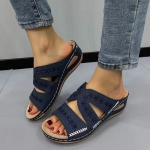 Sandales compensées dété pour femmes - REMYCOO - Chaojierei™ 2024 - Talon compensé - Bleu marine