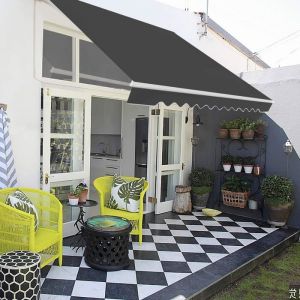 GOPLUS Store Banne Manuel 4Mx25M Auvent de Terrasse Ext&eacute;rieur Anti-UV  Manivelle Angle R&eacute;glable 5-35&deg; (Gris4x25M)