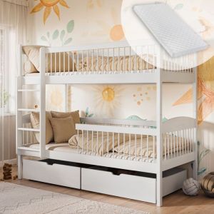 Lit superposé pour enfant - Matelas inclus - Taille de couchage 90x190 cm - Avec 2 tiroirs -  Autres tailles 80x180 / 90x200 -