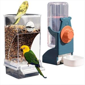 Ensemble Distributeur DEau et Mangeoire pour Oiseaux Mangeoire Automatique pour Perroquets Accessoires pour Cage R&eacute;cipient pour