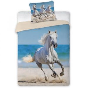 Cheval Blanc linge de lit housse de couette + Taie parure de lit 1 personne 100% Coton Chevaux Poney Pony Horses