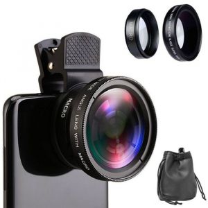 Objectif smartphone 2 en 1 - Alogy - Macro 125X - Grand angle 045X - Clip inclus - Noir