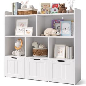 Biblioth&egrave;que - Bealife - 3 Tiroirs sur Roulettes - 6 &Eacute;tag&egrave;res Ouvertes - Meuble Rangement Blanc - Chambre Enfant - 100x30x90cm