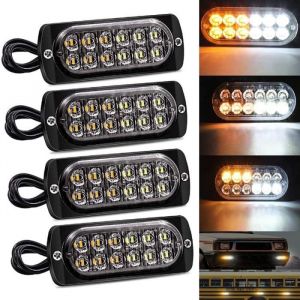 4X12LED Feux Stroboscopique led Orange-Blanc Lampe Flash Stroboscope LED Voiture 12V-24V Feux P&eacute;n&eacute;trations Avant Voyant du201[47]