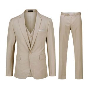 Allthemen Costume Homme Mariage 3 Pièces Slim Fit Smoking Veste Gilet et Pantalon Un Bouton Couleur Pure Formel Gris beige