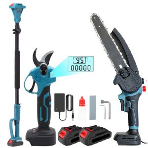 S&eacute;cateur &Eacute;lectrique Sans Fil 30 mm + mini-scie 20 cm + perche de 2 m&egrave;tres de haut - scie de jardin &eacute;lectrique extensible s&eacute;cateur