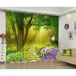 Rideaux Occultants Paysage Plantes Vert Jungle Thermiques pour Salon Et Chambre Unis Opaque A Oeillets