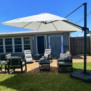 Parasol D&eacute;port&eacute; Rectangulaire PURPLE LEAF 3 x 4 m Multiples Ajustements de Hauteur et Rotation &agrave; 360&deg; Toile UPF 50+ Blanc