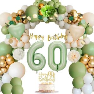 Décorations Anniversaire 60 Ans Arche Ballon Anniversaire Vert Or Banderole Joyeux Vert Or Ballon Guirlande Kit Pour